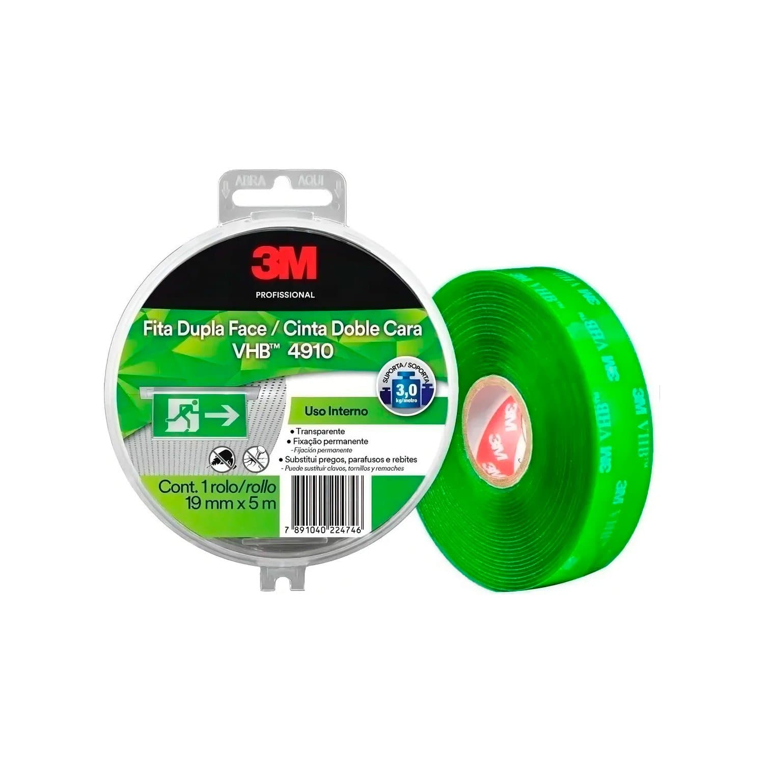 Cinta Doble Faz Interior 3m Vhb 4910 19mm X 5m Transparente