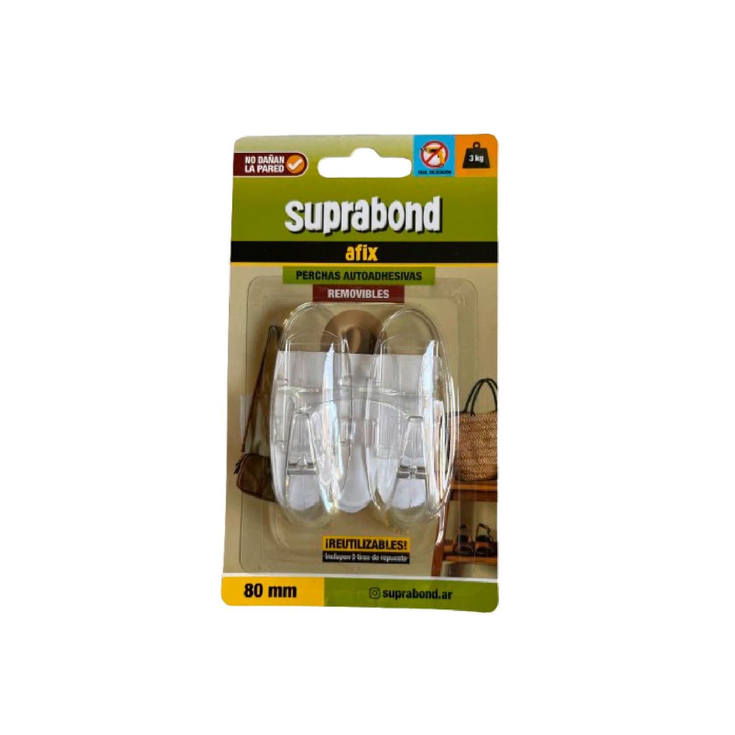 Percha Autoadhesiva Removible Transparente 2 Unid Suprabond