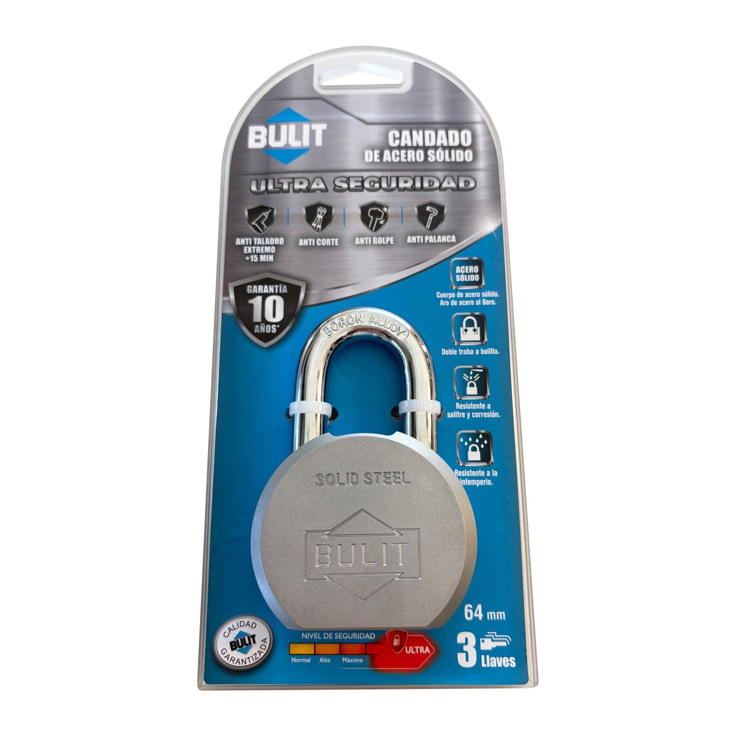 Candado Ultra Seguridad Acero Sólido 64mm Bulit Anti Corte
