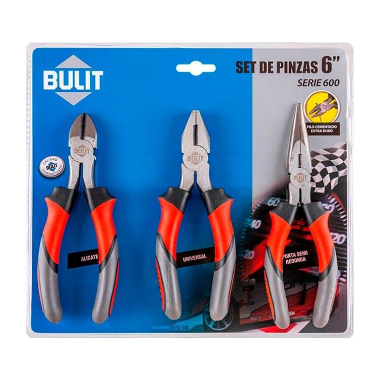 Set 3 Pinzas Bulit 6 Pulg Alicate+pinza Punta+universal S600
