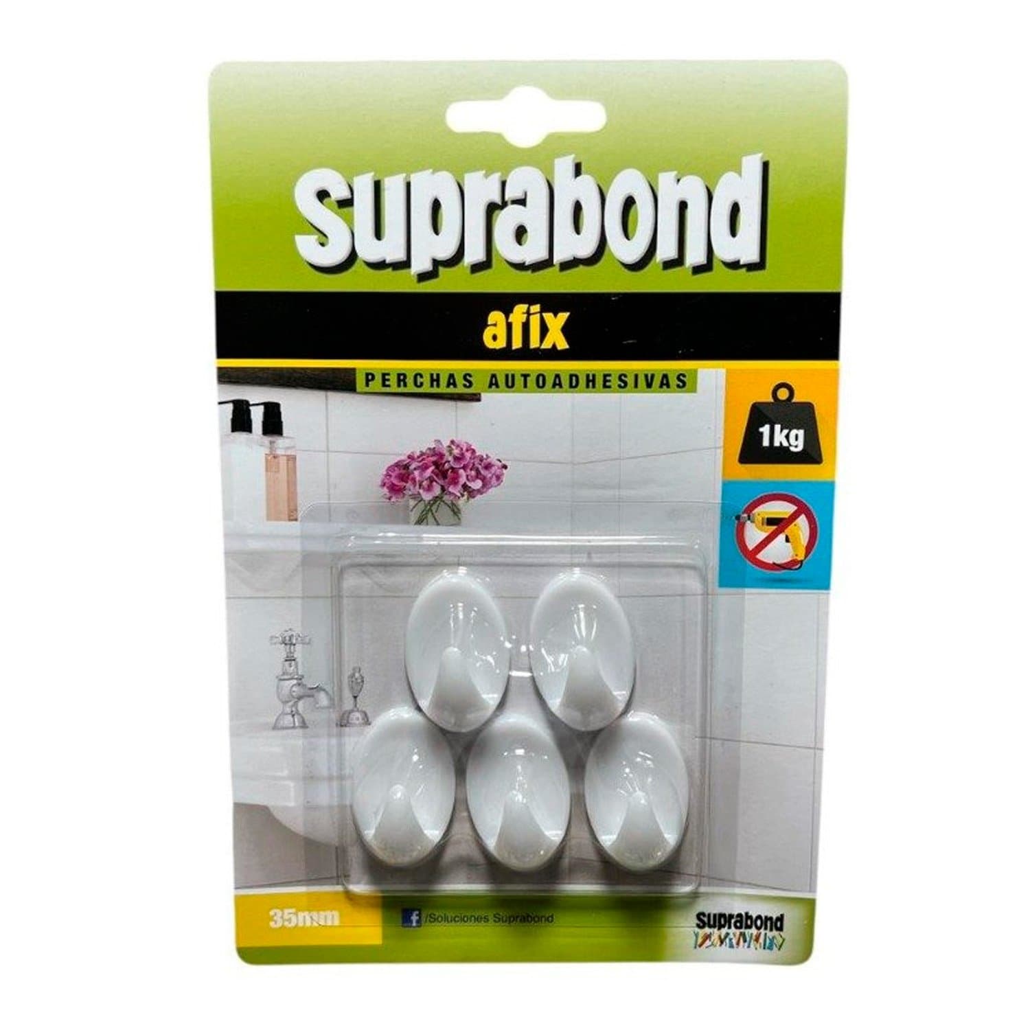 Percha Autoadhesiva Blanca Oval 35mm X5 Suprabond