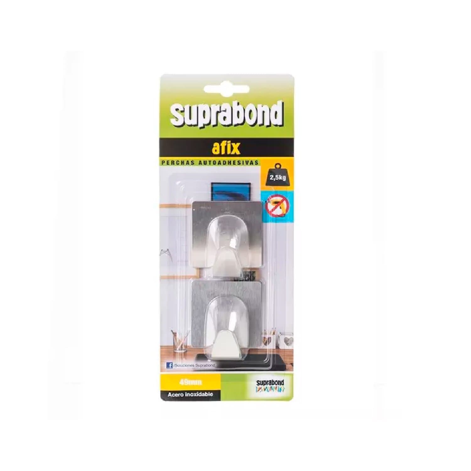 Perchas Acero Inox. Cuadrada Autoadhesiva 2.5kg Suprabond