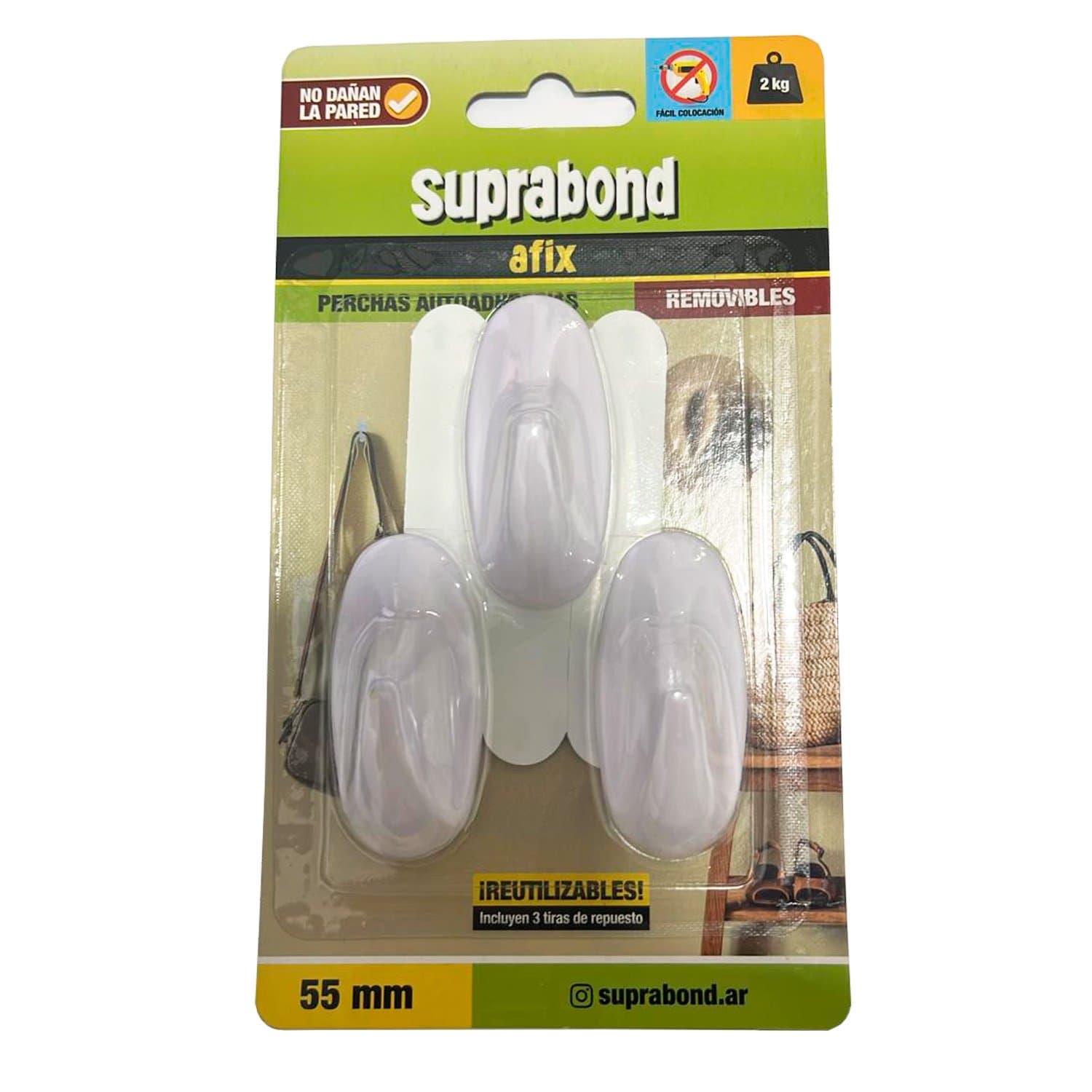 Percha Autoadhesiva Removible Blanca 3unid Suprabond