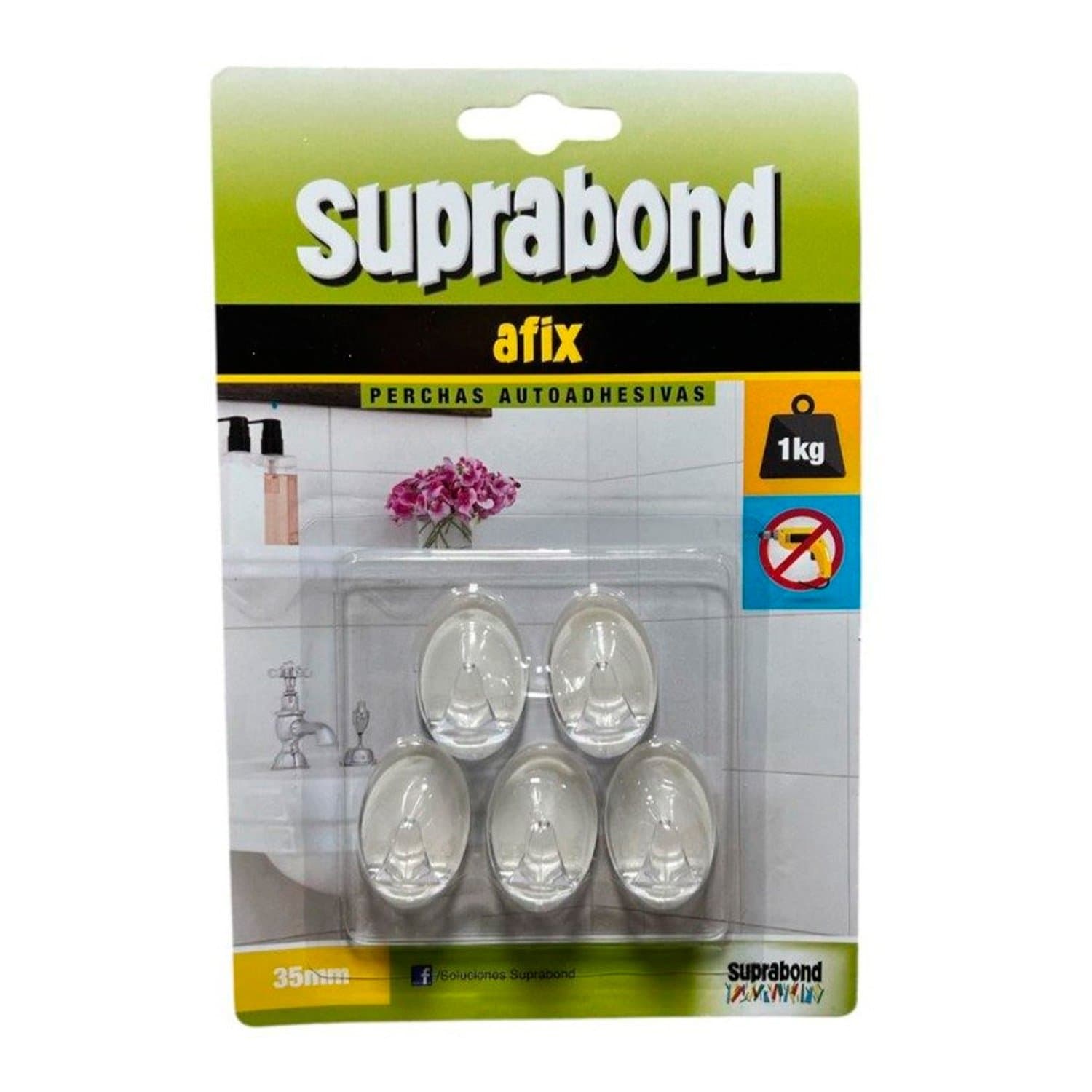 Percha Autoadhesiva Transparente Oval 35mm X5 Suprabond