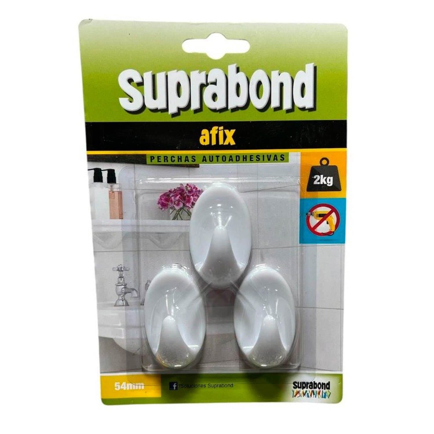 Percha Autoadhesiva Blanca Oval 54mm X3 Suprabond