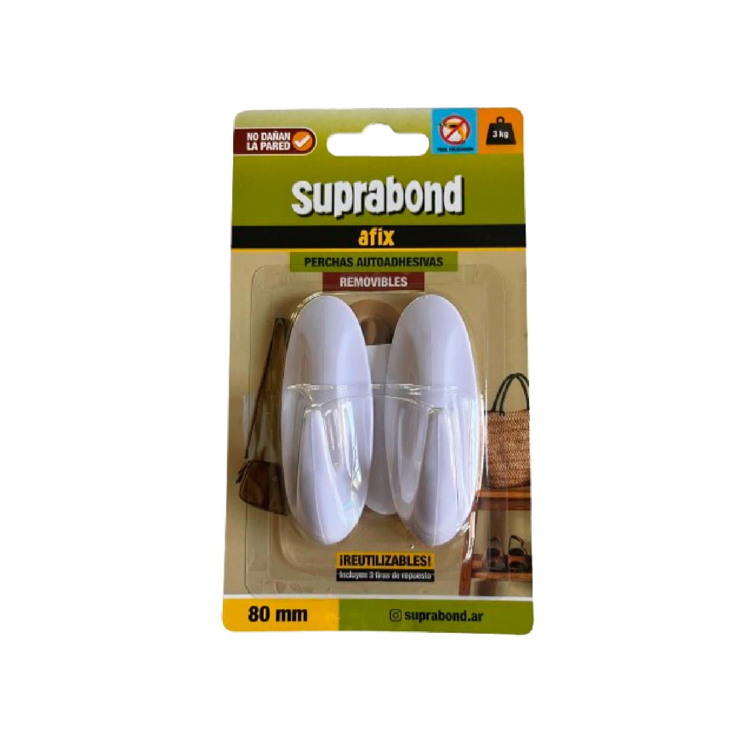 Percha Autoadhesiva Removible Blanco 2 Unid Suprabond