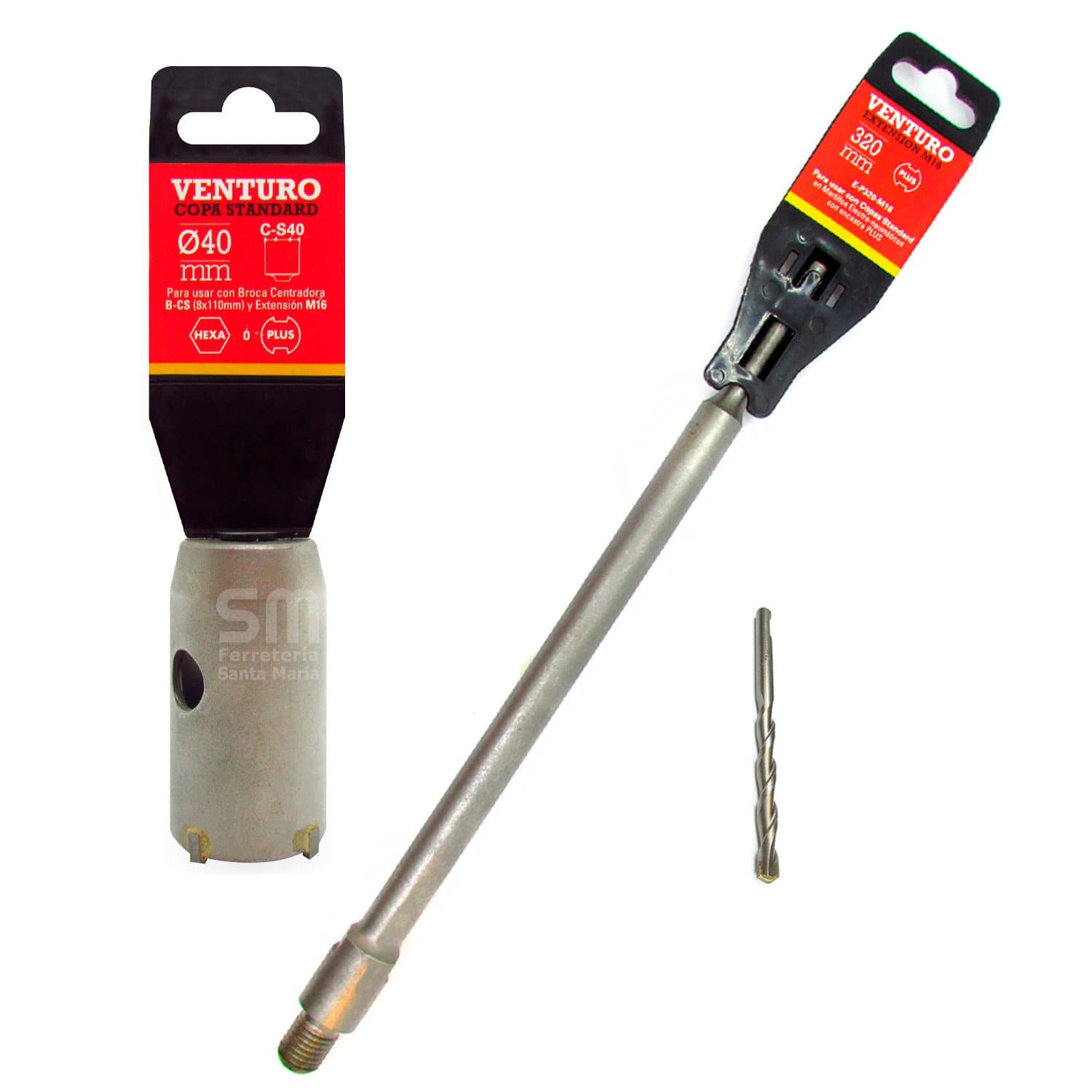 Kit Copa Widia Ø 40mm + Extensión Sds Plus + Broca Venturo