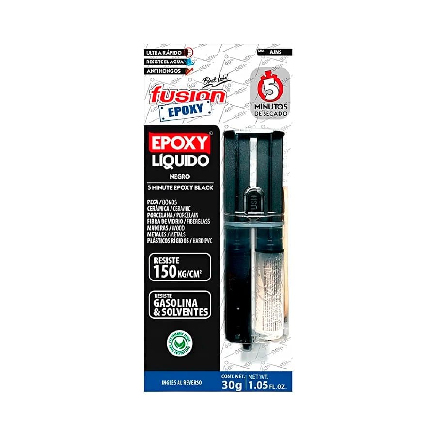 Adhesivo Epoxy Fusion Líquido Negro 2 Componentes 30gr