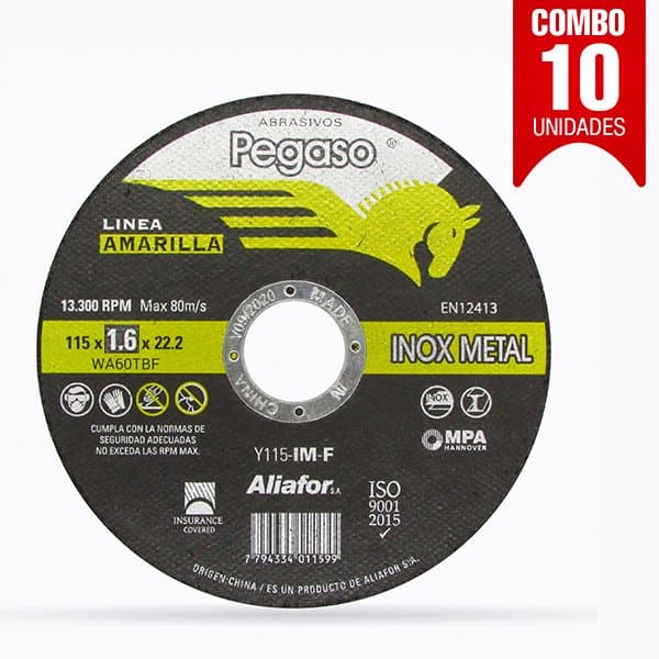 Disco Corte 115 X 1.6 Plano Inox/ Metal Pegaso Aliafor Combo X10u