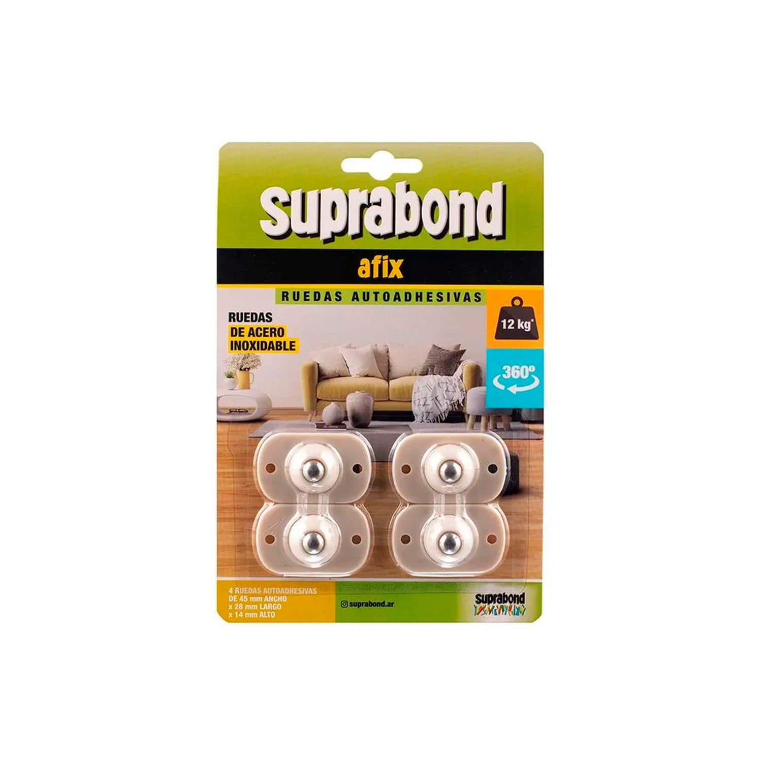 Ruedas Autoadhesivas Giratorias Acero Inox. 12kg Suprabond