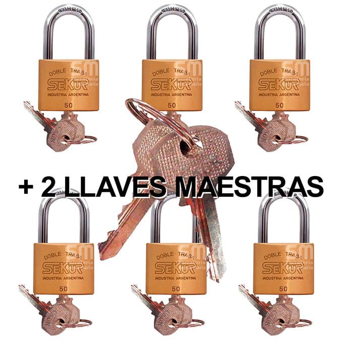 Candado C/ Llave Maestra Sekur 50 Bronce Doble Traba X 6 un