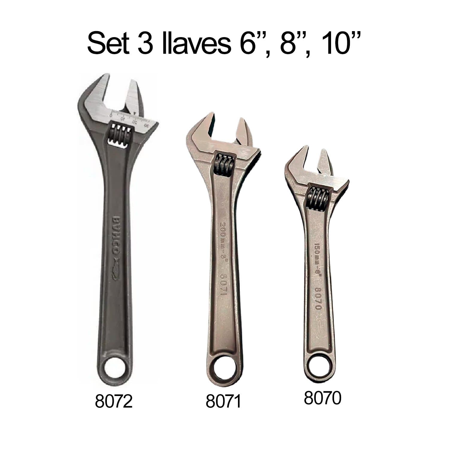 Combo X3 Llave Ajustable Francesa Bahco 6-8-10 Pulg Fosfatizada