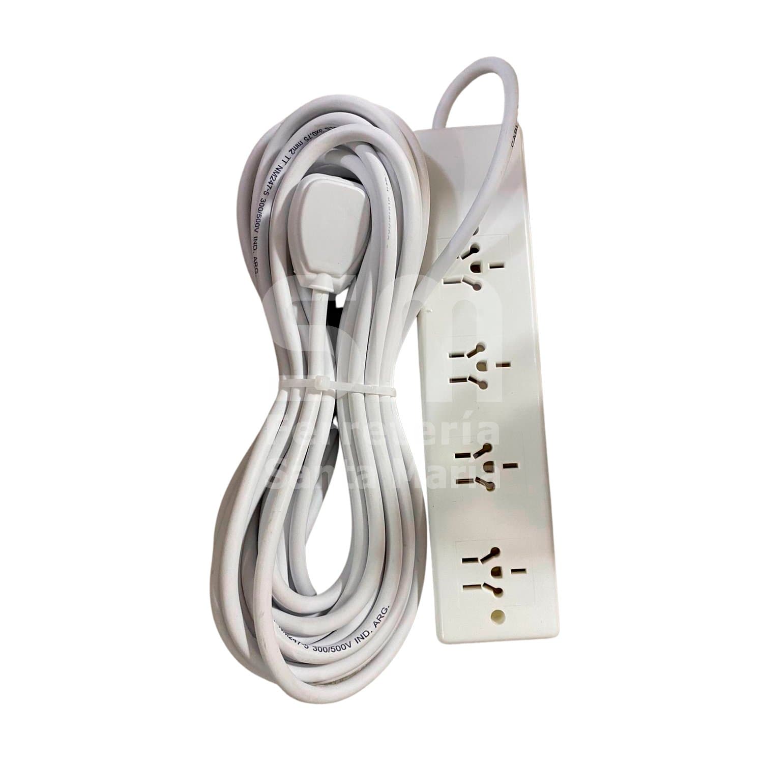 Zapatilla 4 Tomas Blanca Cable 10mts C/ Protección Térmica