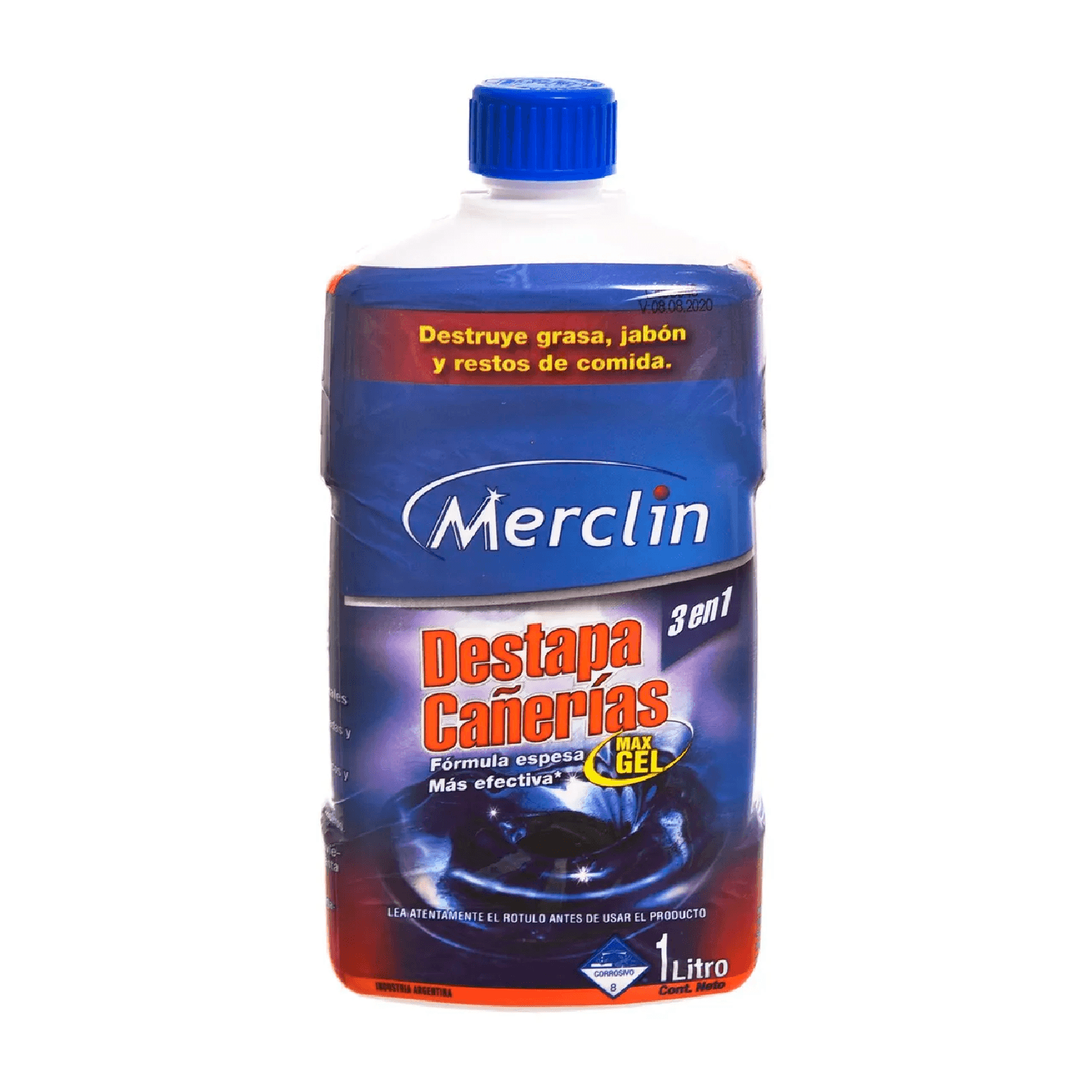 Destapa Cañerías Max Gel 1 Lt Super Concentrado 3en1 Merclin