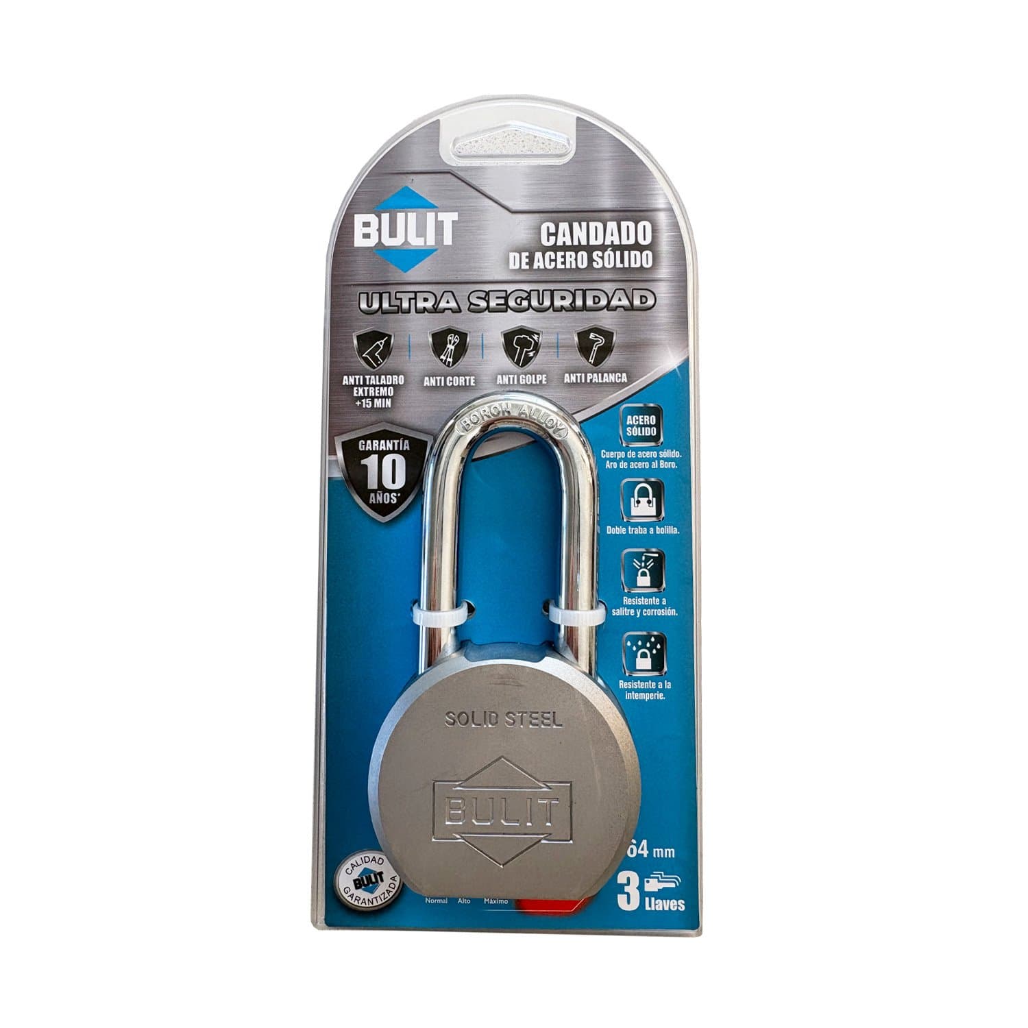 Candado Ultra Seguridad Acero Sólido 64mm Bulit Aro Largo
