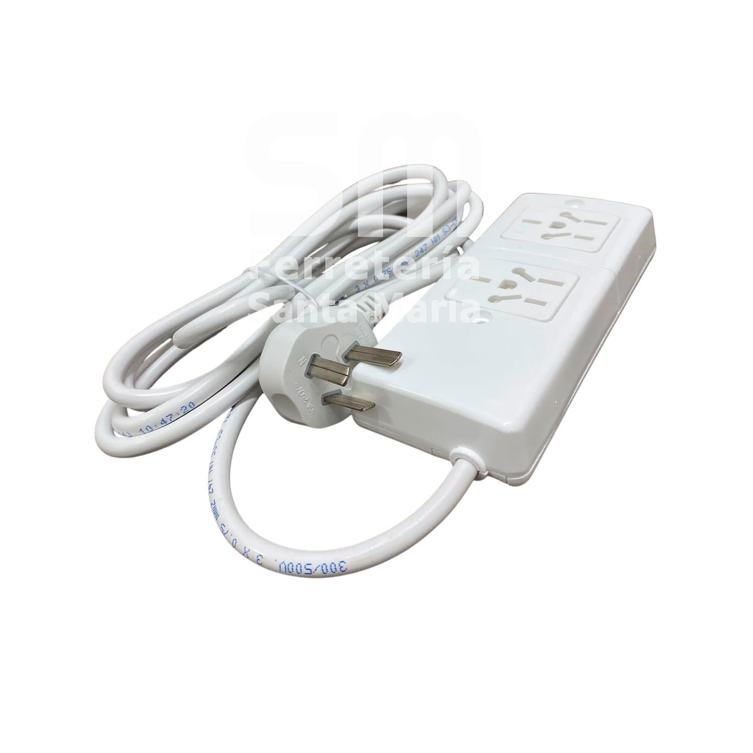 Zapatilla 2 Tomas Blanca Cable 2,5m S/ Protección Térmica