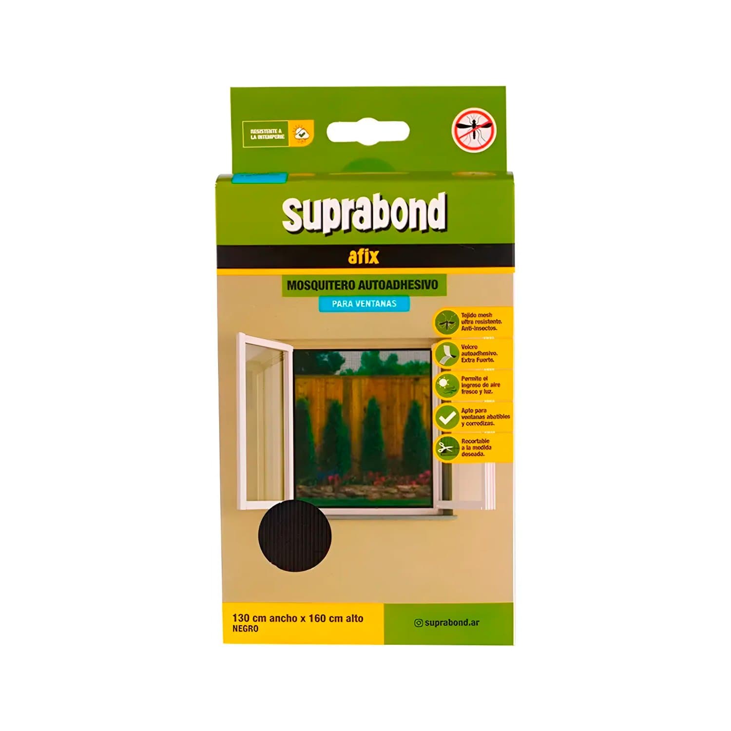 Mosquitero Autoadhesivo P/ Ventana 1,3x1,6m Negro Suprabond